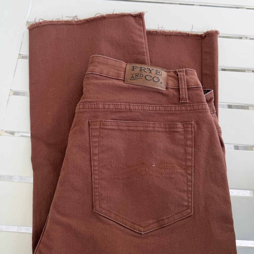 Frye Women's Button Fly Straight Jeans Size 14 Raw Hem in rust High Rise Casual